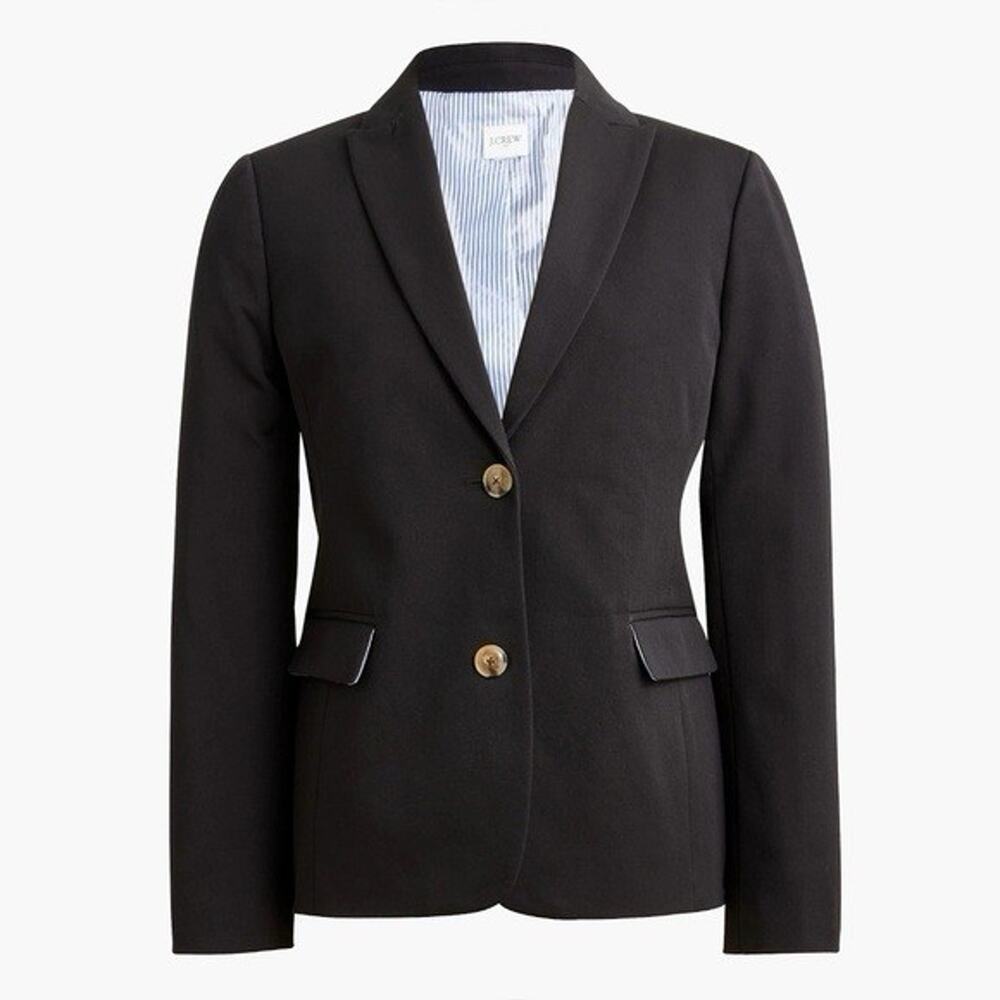 NWT J.Crew $198 Womens Cotton Black Two Button Blazer Striped Lining Size 8